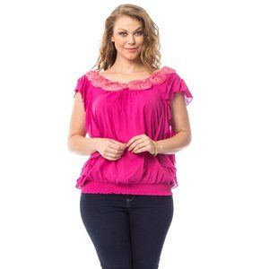 7Colors Ladies Peasant Top Pink Scoop-Neck Flutter-Sleeve Plus Size 3XL NWT
